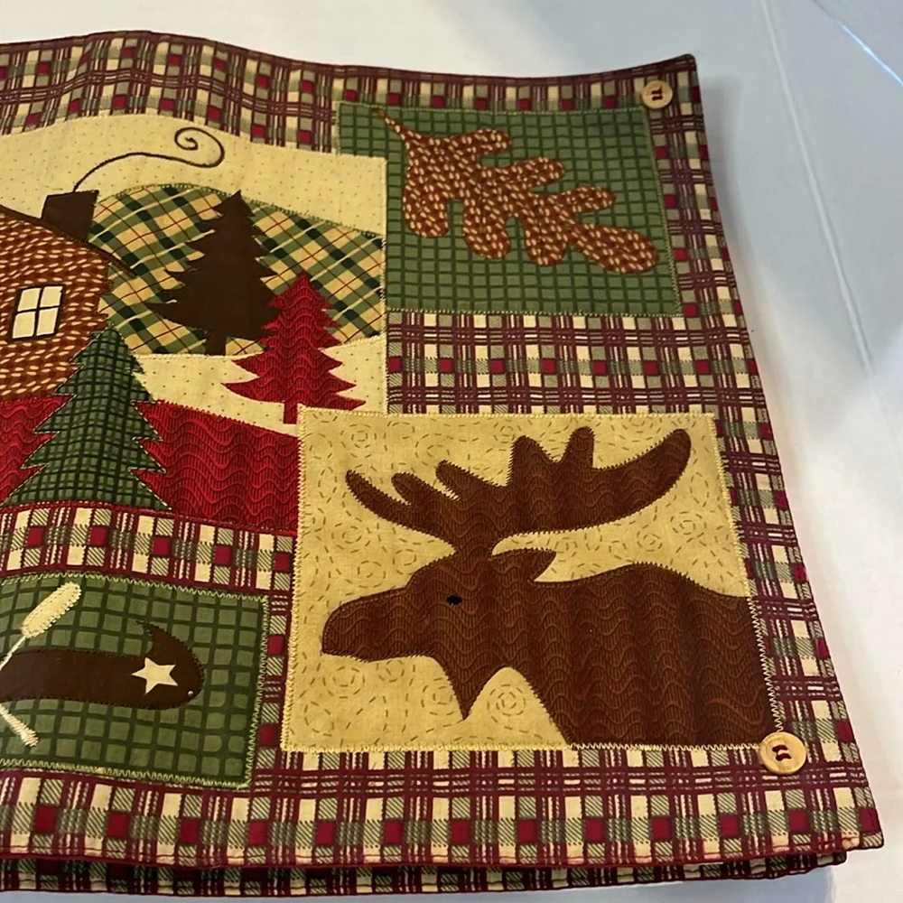 Home studio-Rustic Lodge-Themed Quilted Placemat set of four, button detail.